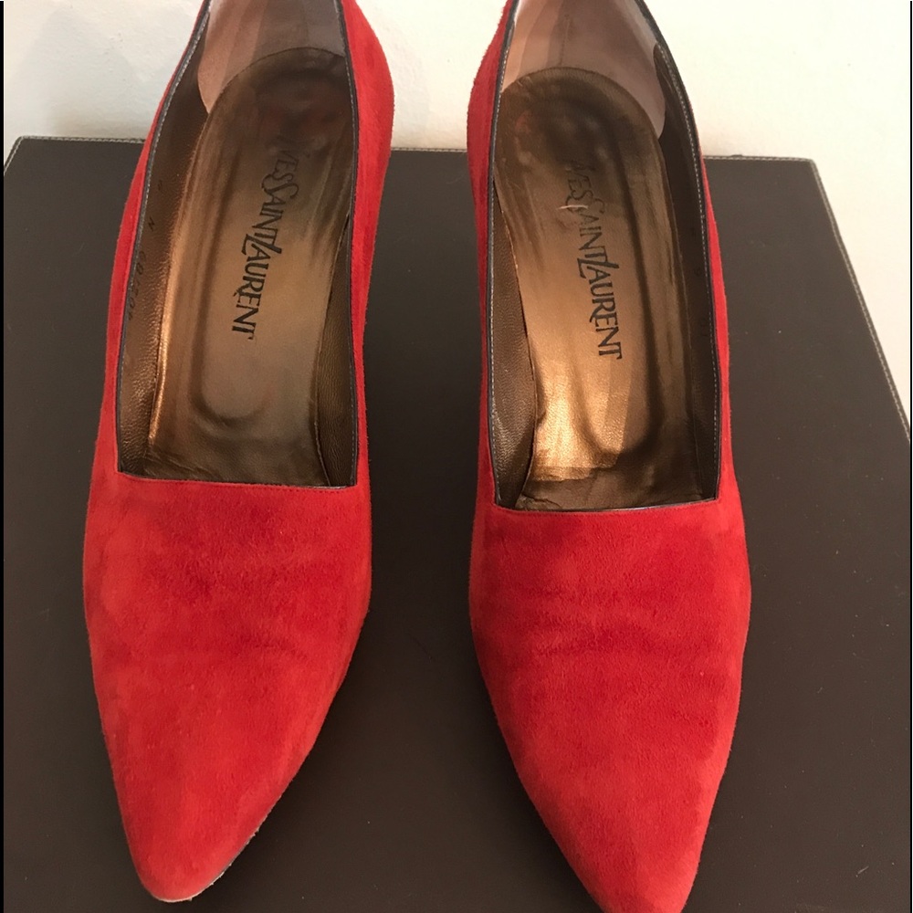 YSL red suede pumps